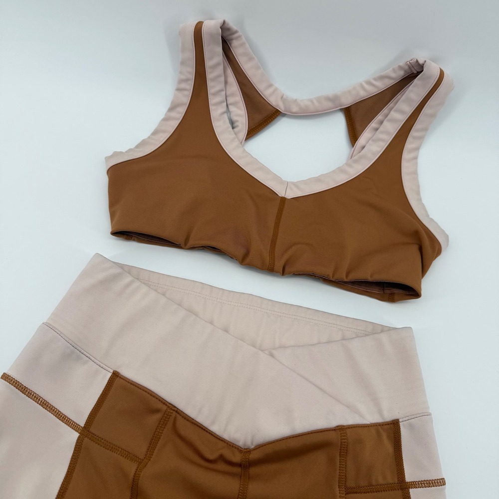 FREE PEOPLE Movement Brown & Beige Crop Top Sports Bra and Bottoms Size‎ Small